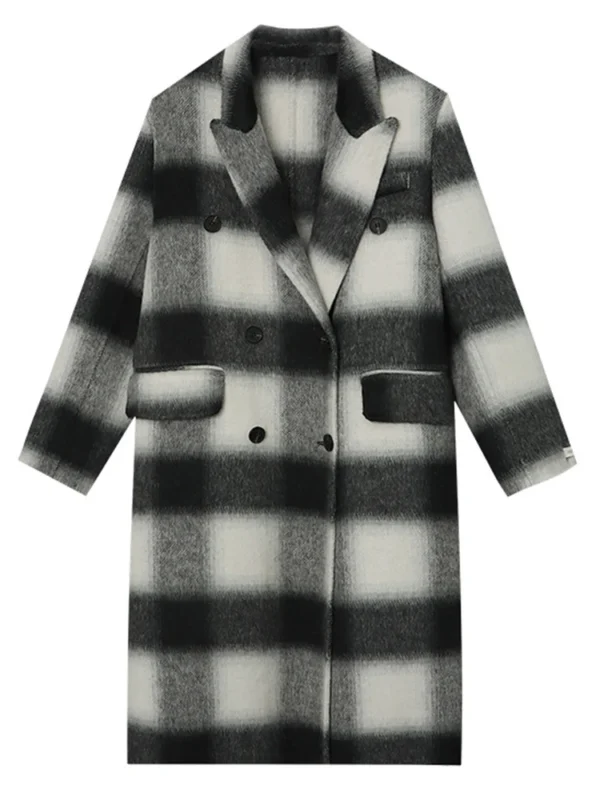 Manteau en laine à carreaux pour femme – Image 2