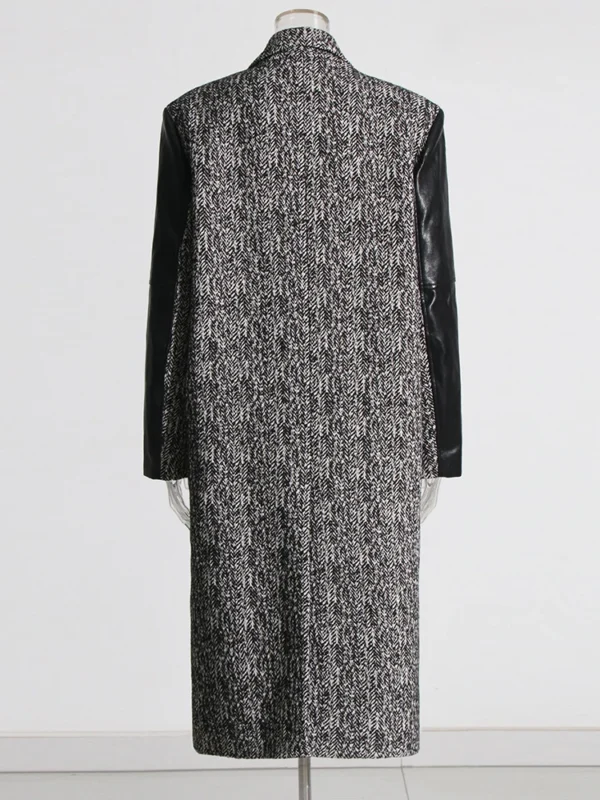 Manteaux amples décontractés en cuir et patchwork colorblock pour femme – Image 3