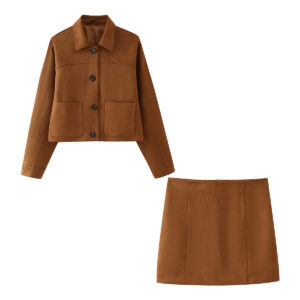Ensemble veste et jupe courte en daim pour femme