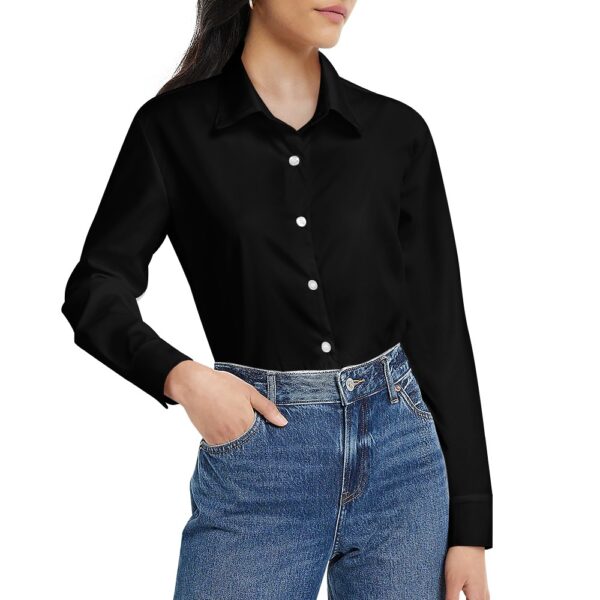Chemise noir manche longue femme classique – Image 3