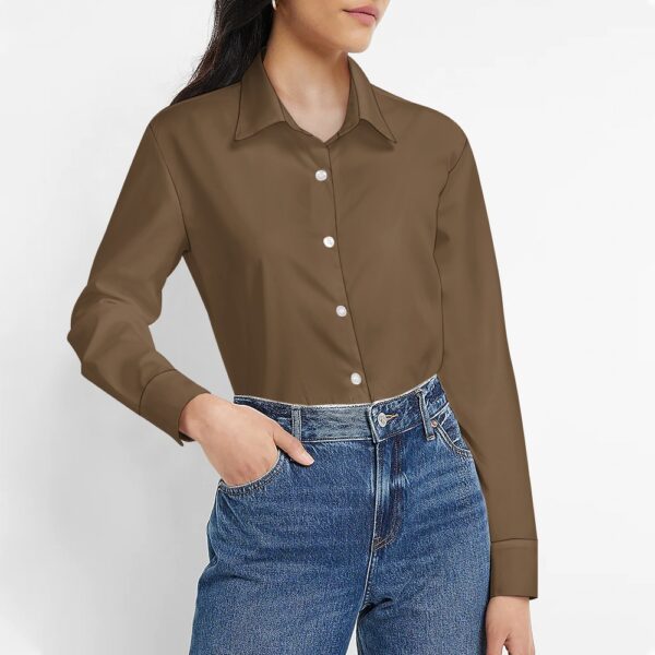 Chemise Marron manche longue femme classique – Image 3