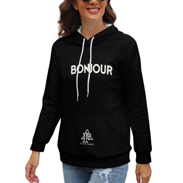 Sweat à capuche noir FATIAMI Bonjour – Image 2