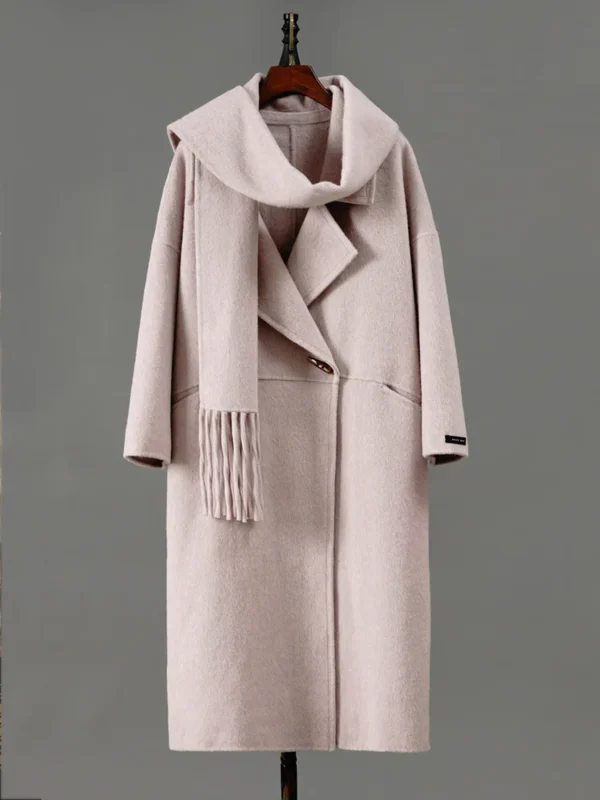 Manteau en laine tendance pour femmes, à manches longues, avec revers et bouton unique. – Image 3