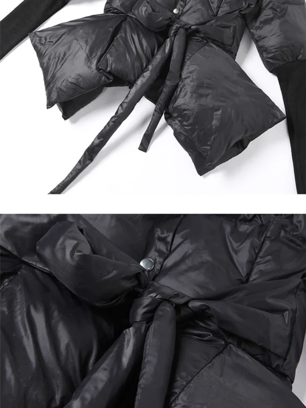 Manteau d'hiver noir pour femmes, à col en V et manches longues. – Image 5