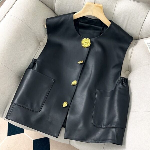 Veste cardigan design noir sans manche – Image 2
