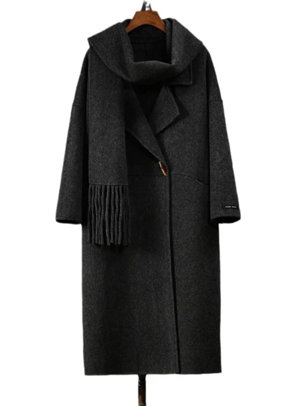 Manteau en laine tendance pour femmes, à manches longues, avec revers et bouton unique.