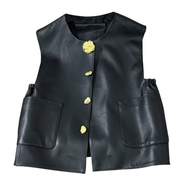 Veste cardigan design noir sans manche – Image 4
