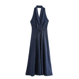 Robe longue en jean à col montant