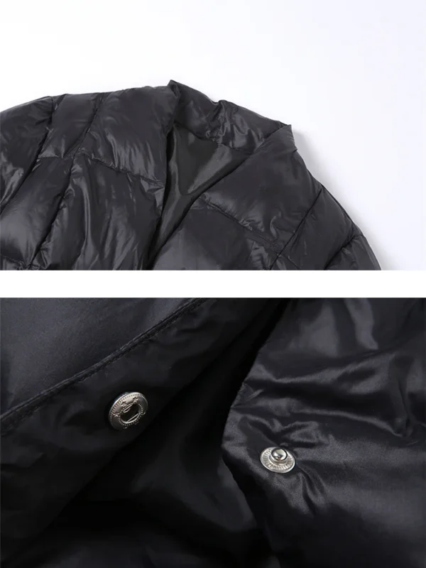 Manteau d'hiver noir pour femmes, à col en V et manches longues. – Image 4