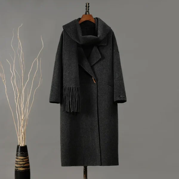 Manteau en laine tendance pour femmes, à manches longues, avec revers et bouton unique. – Image 5