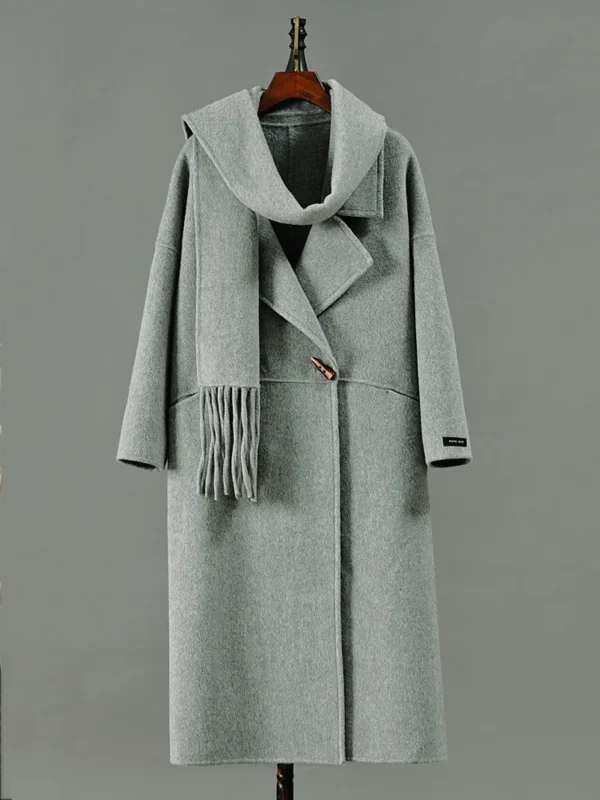 Manteau en laine tendance pour femmes, à manches longues, avec revers et bouton unique. – Image 4