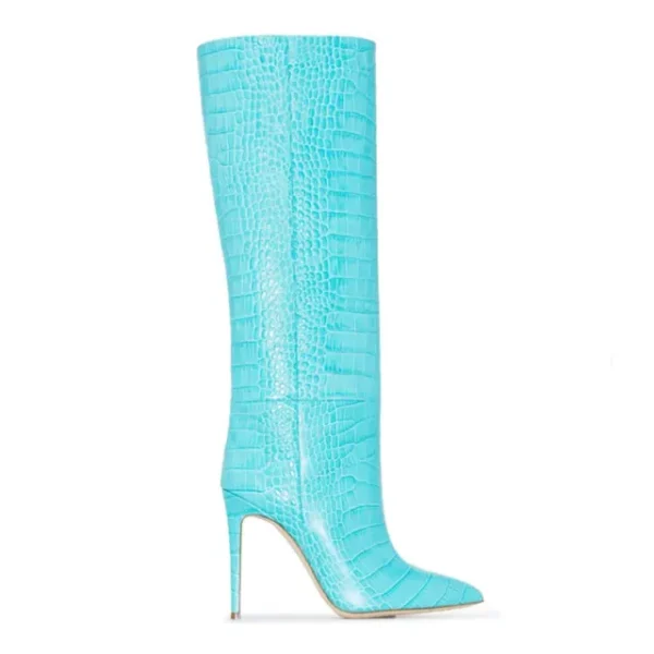 Crocodile High Heel Knee-High Boots – Image 2