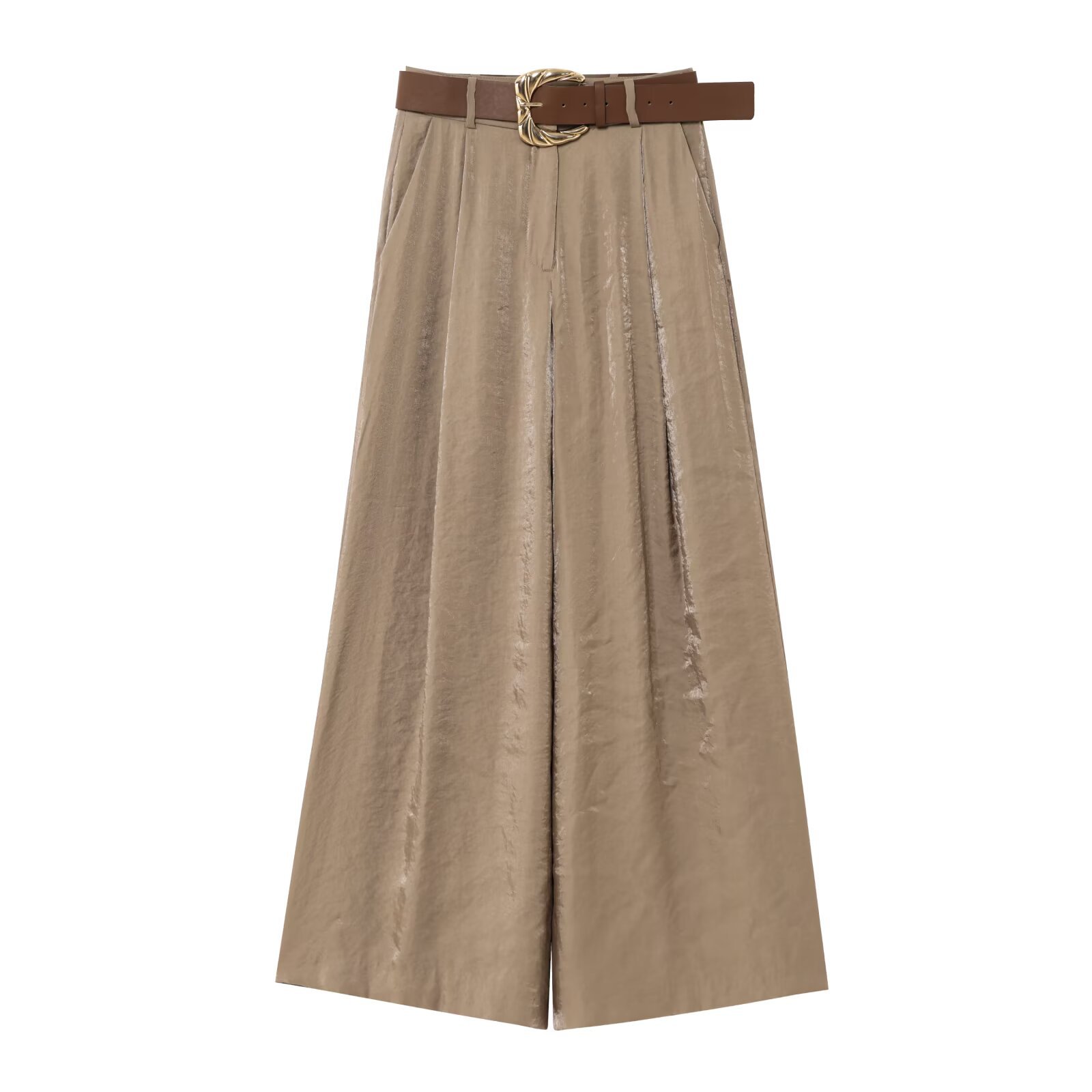Wide leg pants with satin texture and waistband Fatiami