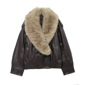 Faux fur collar leather jacket