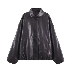 Leather collar jacket