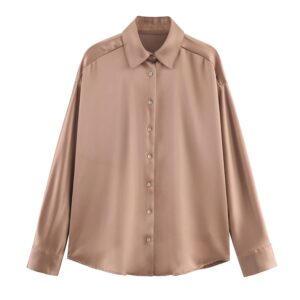 Long sleeved silk satin textured shirt