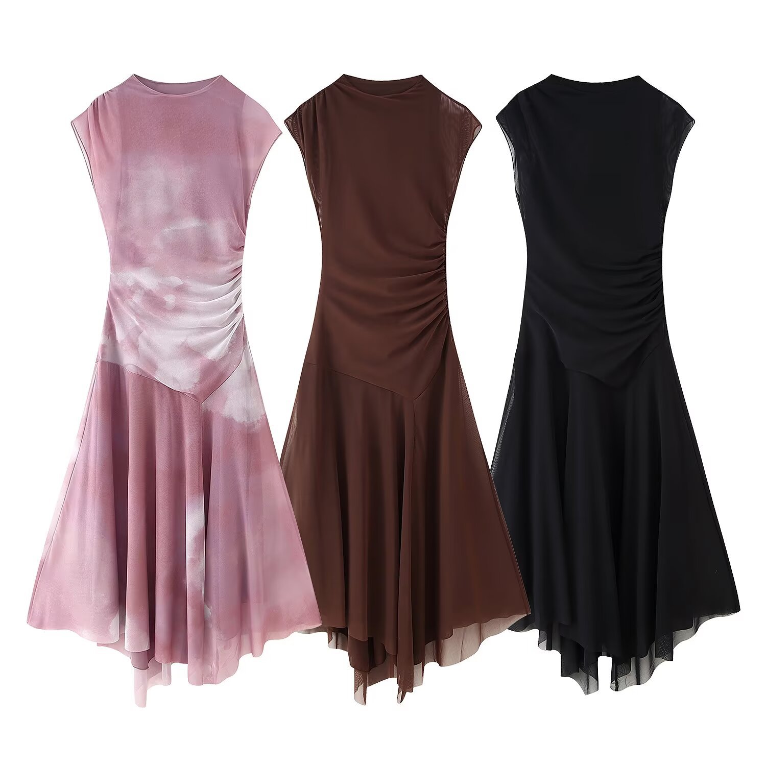 Round neck silk mesh dress – Image 2