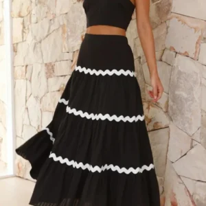 Contrast Trim Cami and Maxi Skirt Set