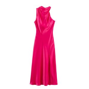 Asymmetric silk satin texture dress